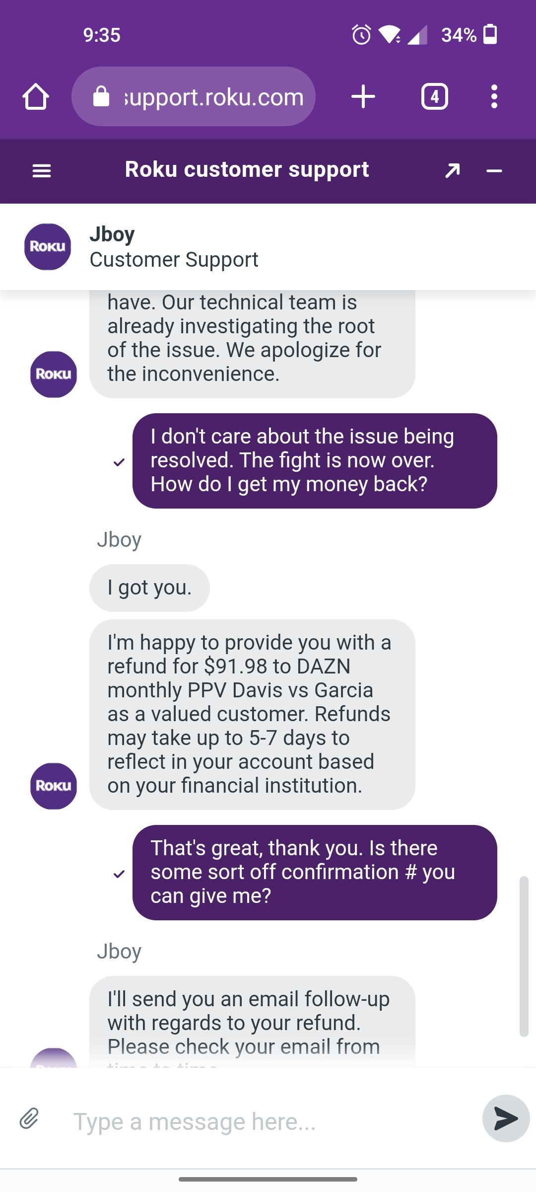 Paid for PPV through my DAZN app on Roku, I was ch..