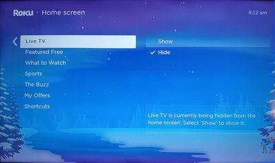 Live TV was hidden, so should not be showing.