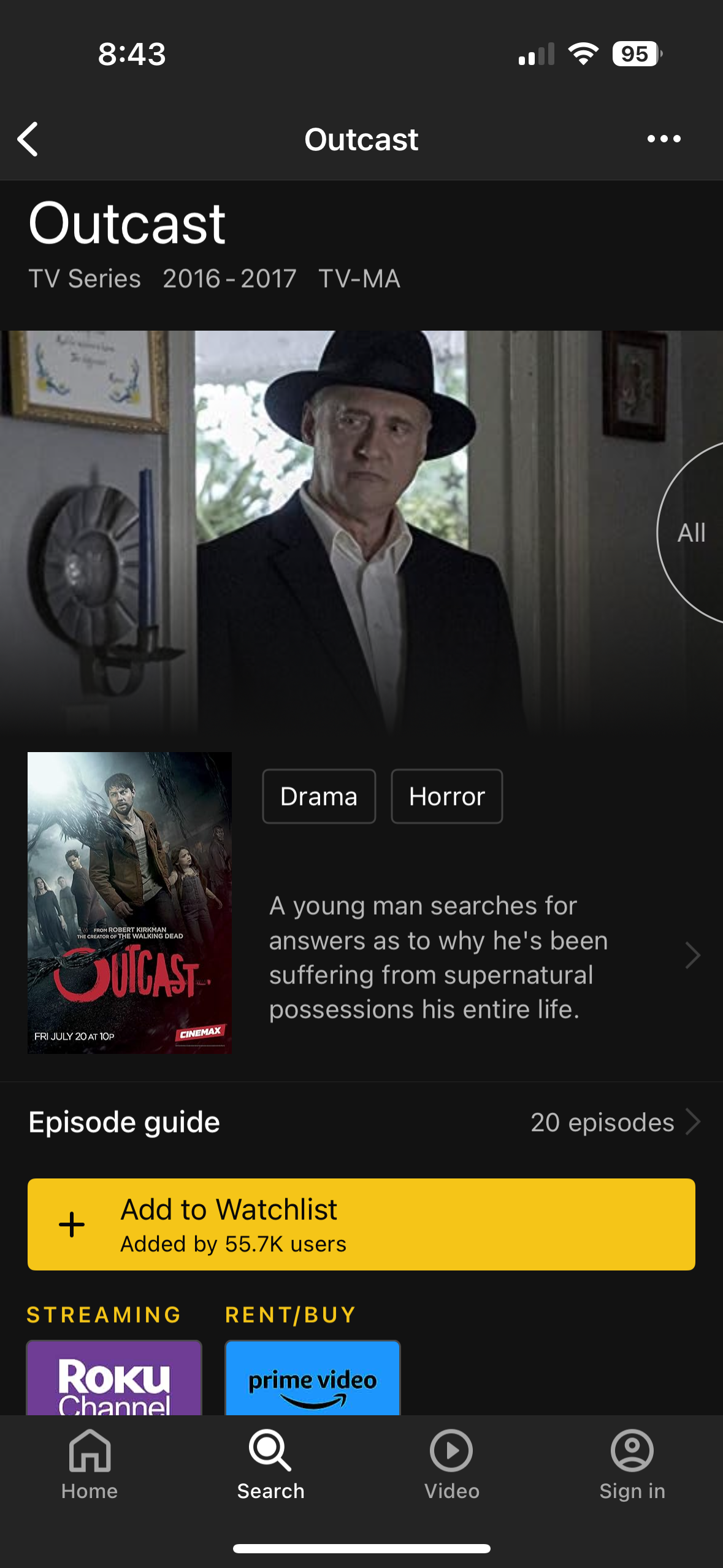 2016 horror ‘Outcast’ series is listed, but plays ... - Roku Community