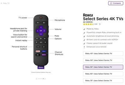 This is the remote that should have come with my TV according to the Roku site, but instead I got a basic remote.