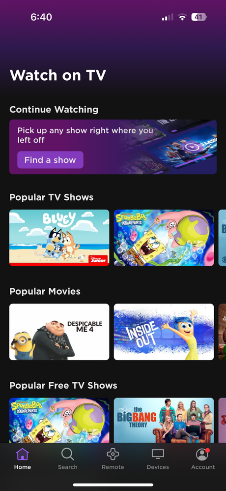 On launch Roku app