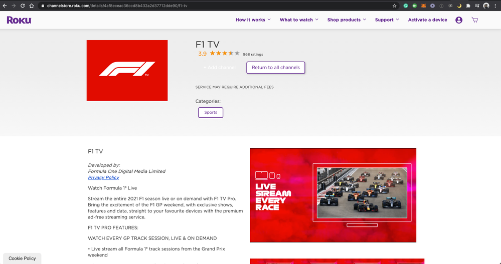 Solved: Request for F1 TV Channel in South Africa - Roku Community