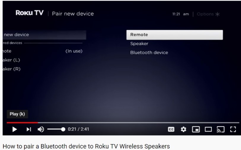 Adding Bluetooth device to Roku TV 