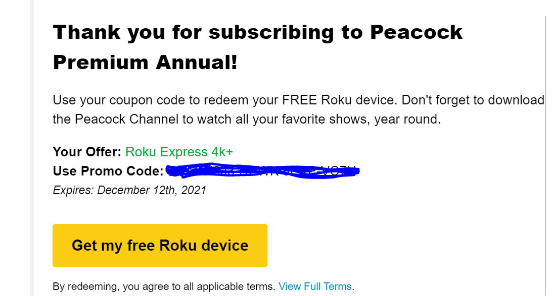 RESOLVED Free Roku Coupon for Ordering Peacock P... Roku Community