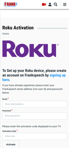 Screenshot of Roku activation page (2/11/2022)