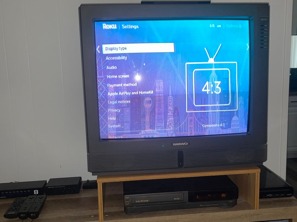 The Roku is set to 4:3 in the display setting for this TV set.